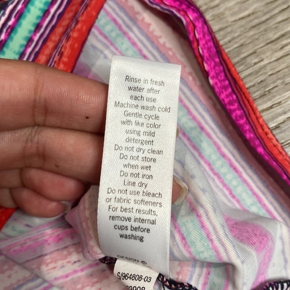 ATHLETA WOMEN SWIMWEAR TANKINI BOHO STIPES PINK RED GREEN SIZE S - Picture 9 of 9